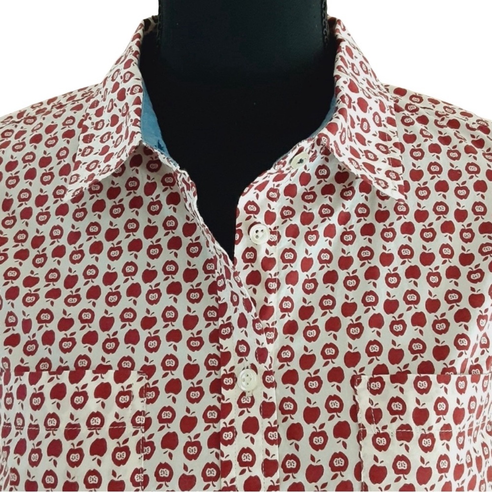 TALBOTS Women's White Button-Up Shirt with Red Apple Print 18W